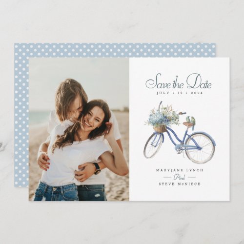 Blue Bicycle Bohemian Watercolor Wedding Photo Save The Date