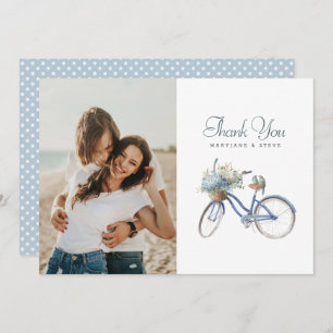 Blue Bicycle Bohemian Watercolor Wedding Photo Thank You Card