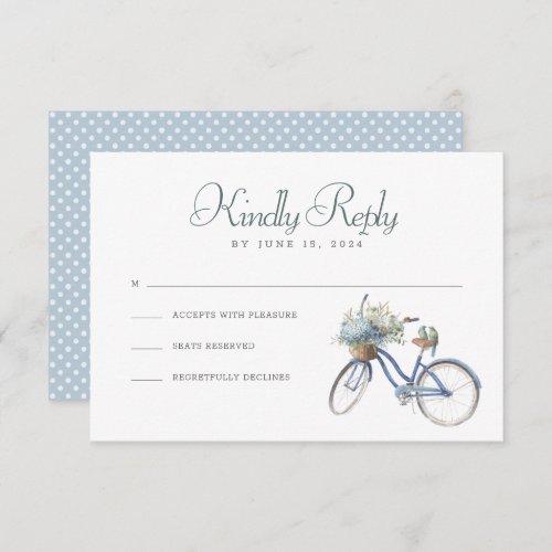 Blue Bicycle Bohemian Watercolor Wedding RSVP Card