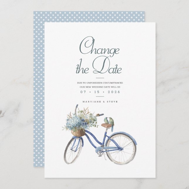 Blue Bicycle Bohemian Watercolor Wedding Save The Date (Front/Back)