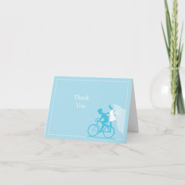 Blue Bicycle Couple Thank You Note Card (Front)