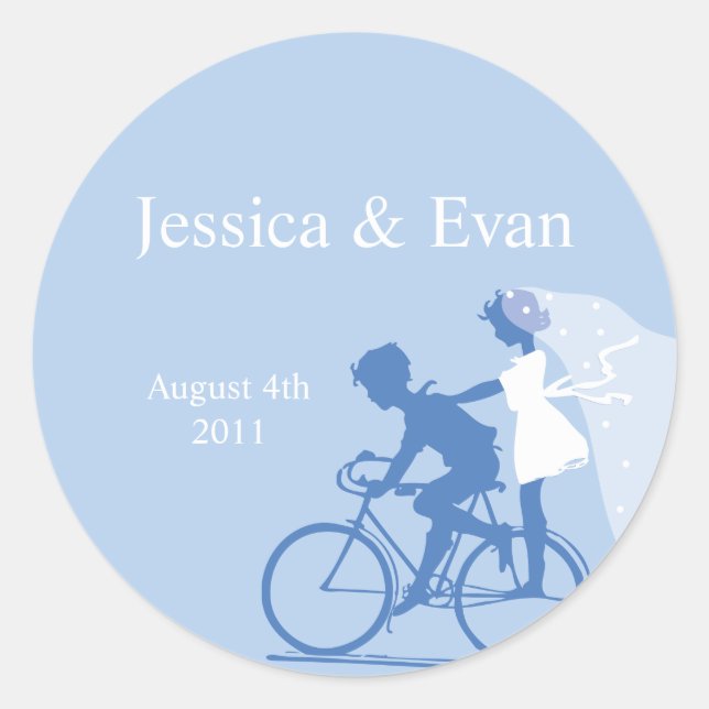 Blue Bicycle Couple Wedding Sticker (Front)