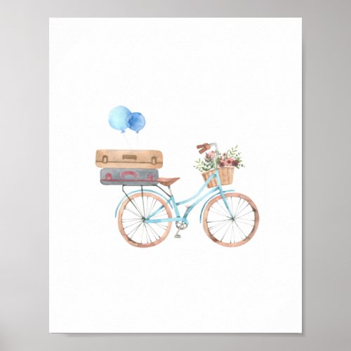 Blue Bicycle Floral Nursery Decor Poster