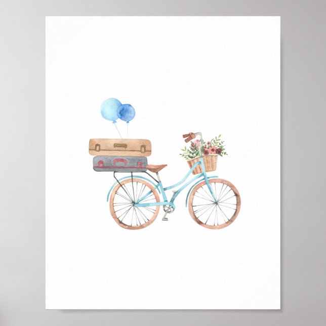 Blue Bicycle Floral Nursery Decor Poster (Front)