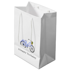 Blue Bicycle Happy Birthday Flower Basket Fun Medium Gift Bag