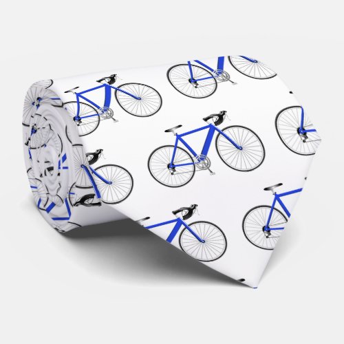 blue bicycle on white neck tie