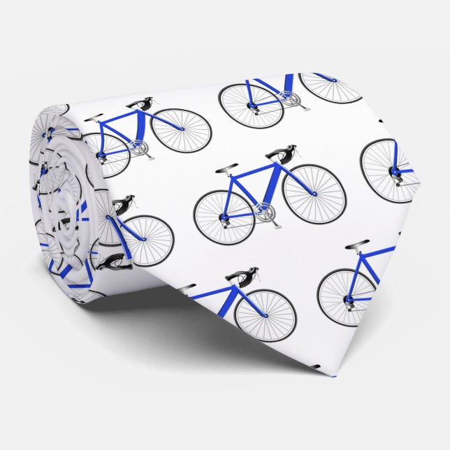 blue bicycle on white neck tie (Rolled)