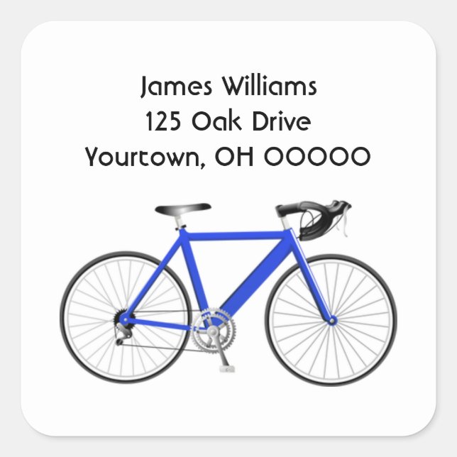 Blue Bicycle On White Square Sticker (Front)