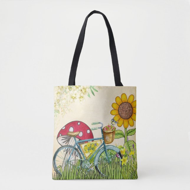 Blue Bicycle Peach Tote Bag (Front)
