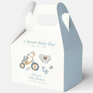 Blue Bicycle Teddy Bear Toys Boy Baby Shower Favor Boxes