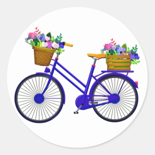 Blue Bicycle With Basket Of Flowers _ Sticker