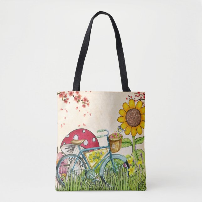 Blue Bicycle Yellow Sunflower Tote Bag (Front)