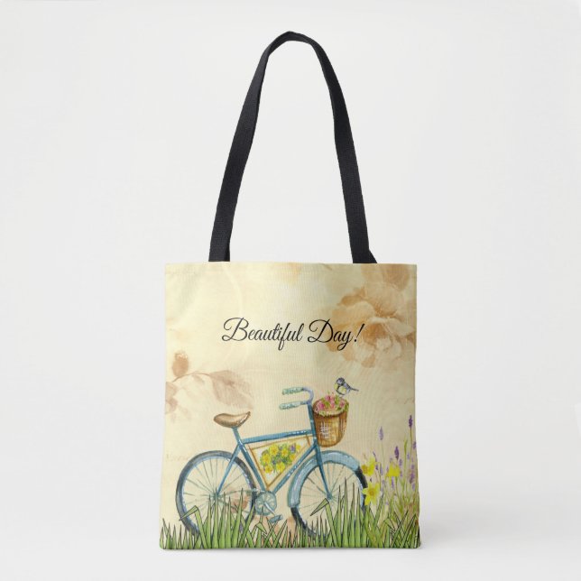 Blue Bicycle Yellow Tote Bag (Front)