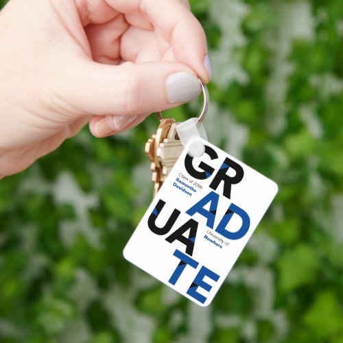 Blue Big Bold Angle_Cut Letters Graduation Keychain