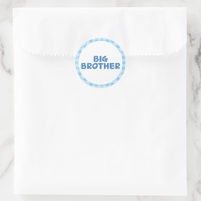 Blue Big Brother sibling Typography Classic Round Sticker (Bag)