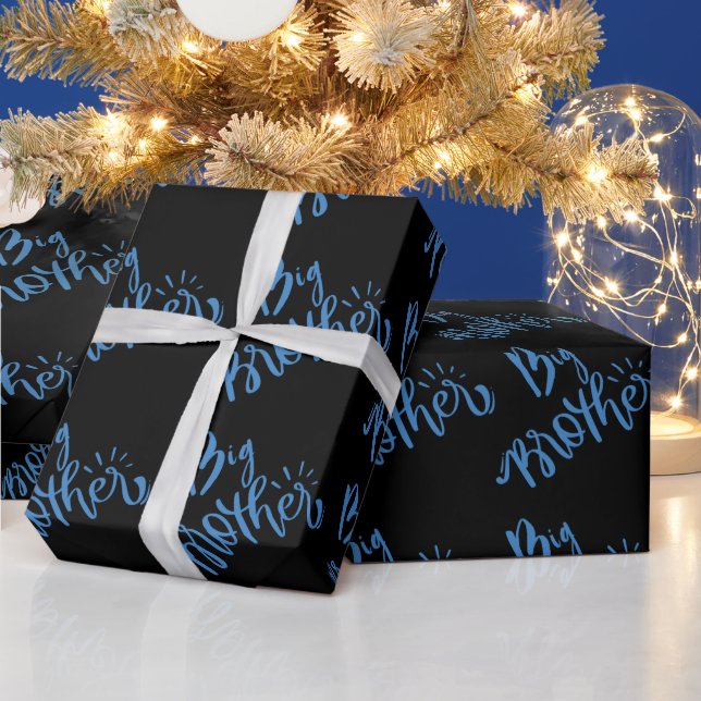 Blue Big Brother sibling Typography Wrapping Paper (Holidays)