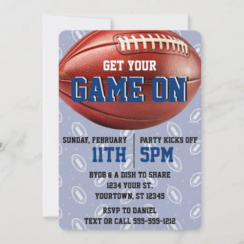 Blue Big Game Super Bowl Football Party Invitation