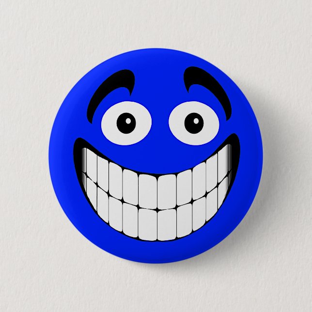 Blue Big Grin Face Button (Front)