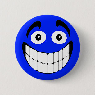 Blue Big Grin Face Button