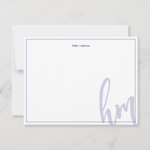 Blue Big Monogram Couple Initials Wedding Simple Note Card