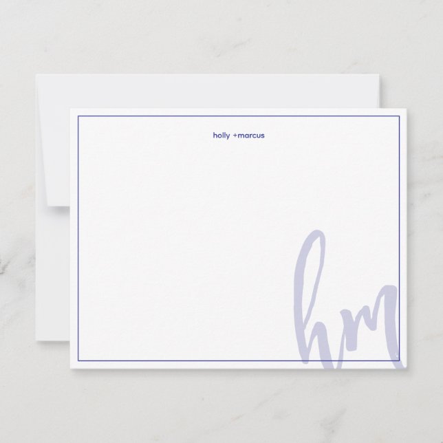 Blue Big Monogram Couple Initials Wedding Simple Note Card (Front)