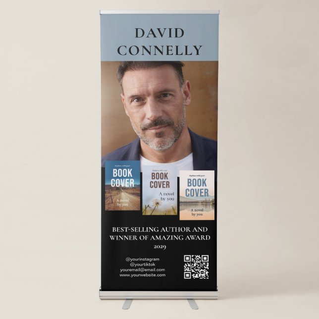 Blue Big Photo & Three Covers Author Book Launch Retractable Banner (Front)
