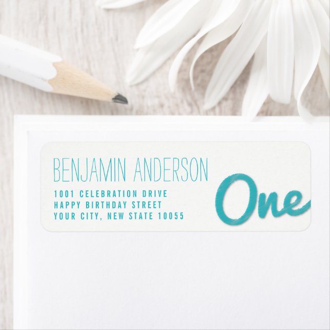 Blue Big Sketch One Baby Boy 1st Birthday Address Label (Insitu)
