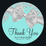 Blue Big White Bow Diamonds Bridal Shower Classic Round Sticker<br><div class="desc">Customize with any text. Matching items in my store.</div>
