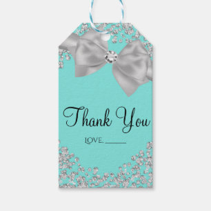 Blue Big White Bow Diamonds Bridal Shower Gift Tags