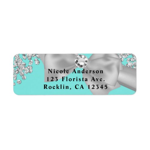 Blue Big White Bow Diamonds Bridal Shower Label