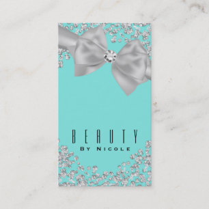 Blue Big White Bow Diamonds Chic Wedding Business Card