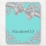 Blue Big White Bow Diamonds Glam Custom Mouse Pad<br><div class="desc">Personalize with or without text.</div>
