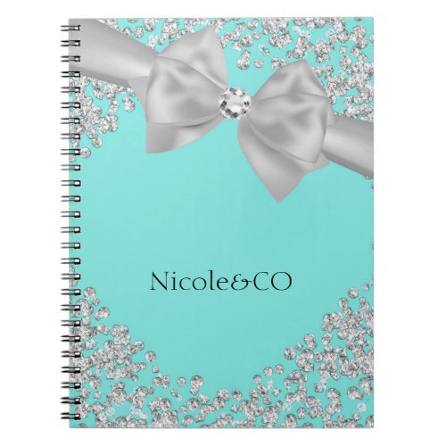 Blue Big White Bow Diamonds Glam Custom Notebook