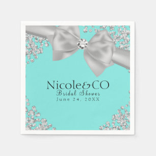 Blue Big White Bow Diamonds Glam Party Paper Napkins
