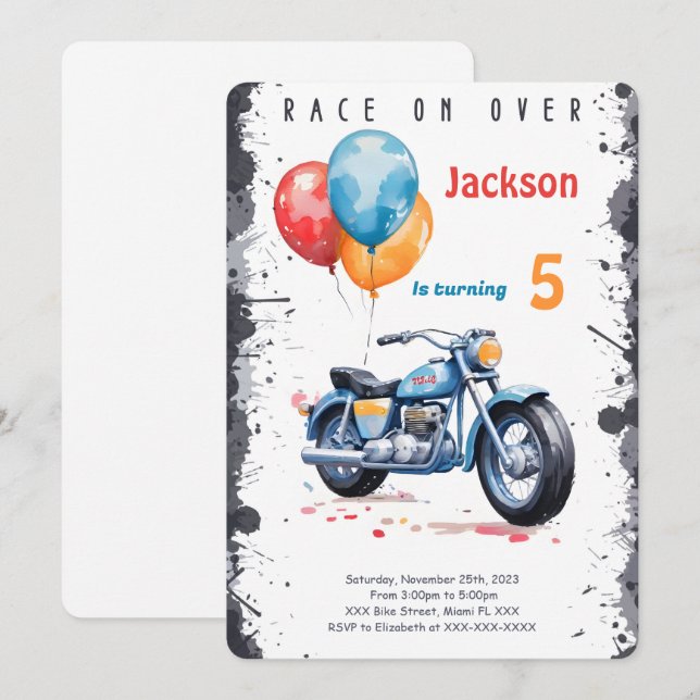 Blue Bike Birthday Invitation (Front/Back)