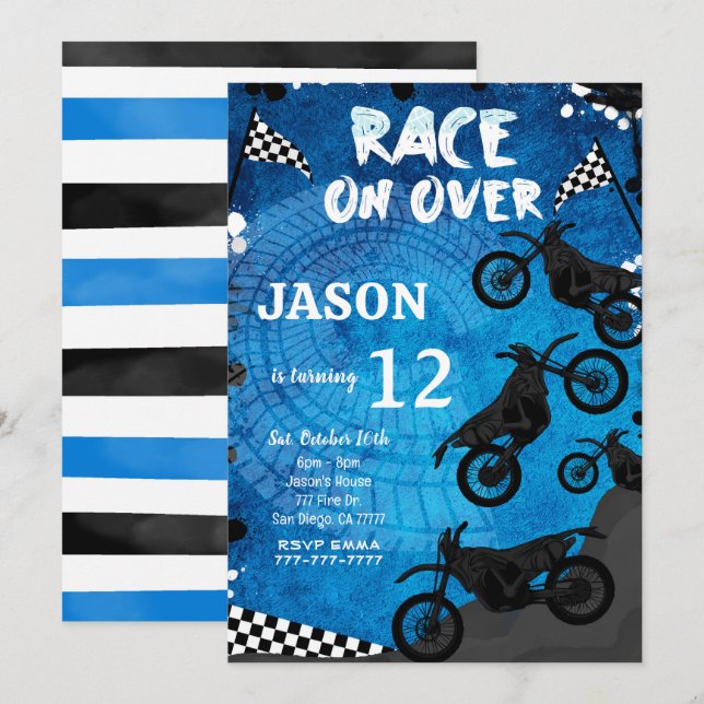 Blue Bike Birthday Invitation  (Front/Back)