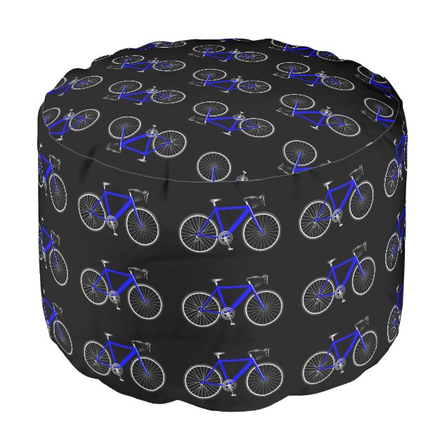 Blue Bike On Black  Pouf (Angled Front)