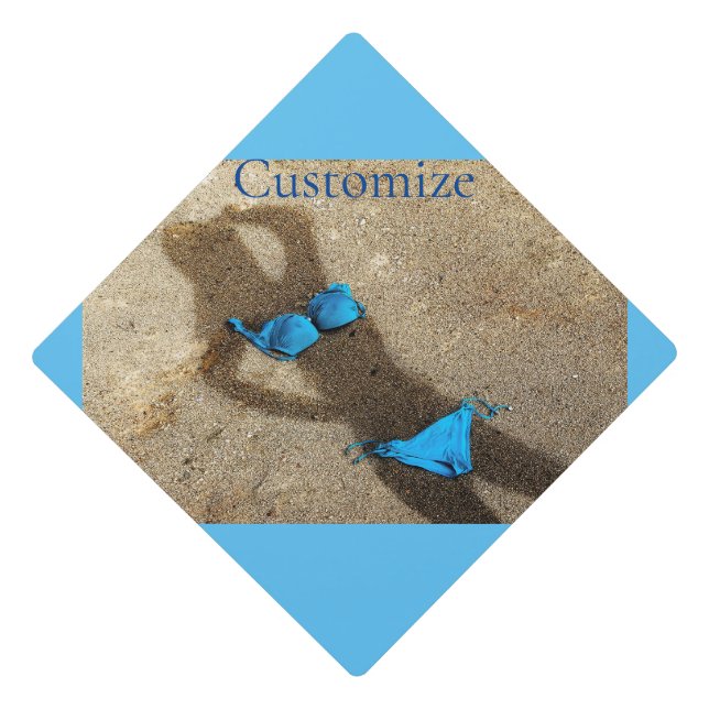 Blue Bikini Beach Sand Thunder_Cove Graduation Cap Topper (Front)