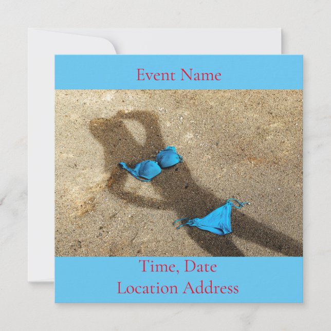 Blue Bikini Beach Sand Thunder_Cove Invitation (Front)
