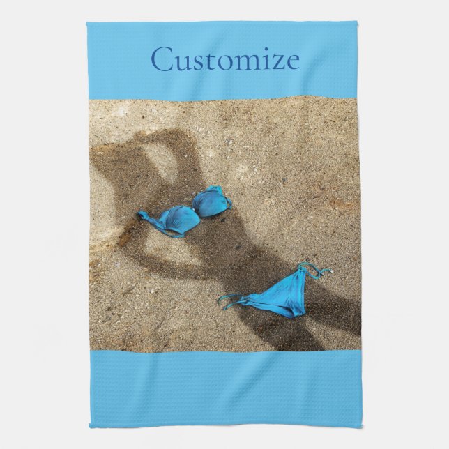 Blue Bikini Beach Sand Thunder_Cove Kitchen Towel (Vertical)
