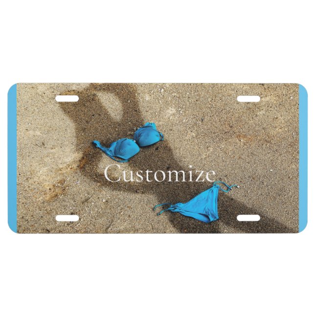 Blue Bikini Beach Sand Thunder_Cove License Plate (Front)