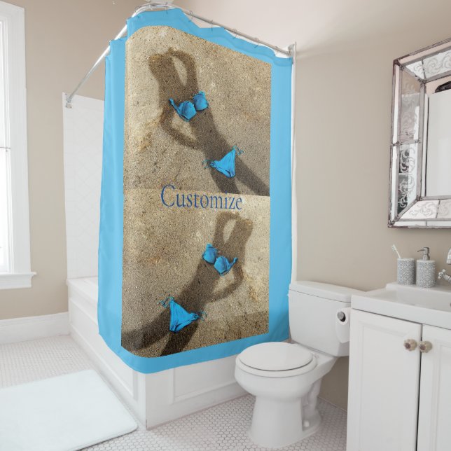Blue Bikini Beach Sand Thunder_Cove Shower Curtain (In Situ)