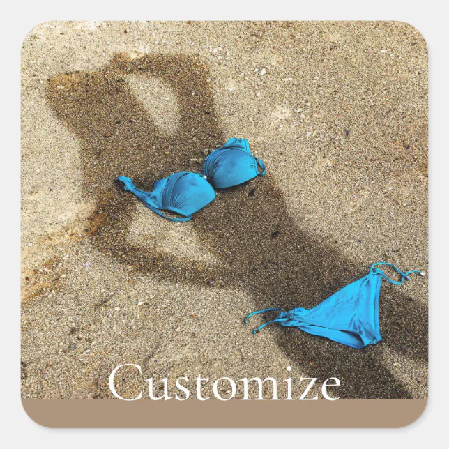 Blue Bikini Beach Sand Thunder_Cove Square Sticker | Zazzle