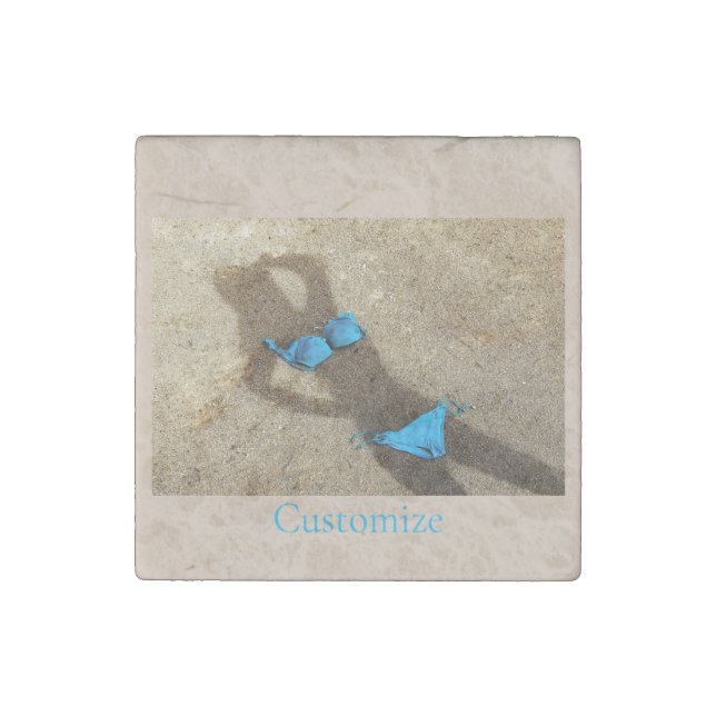 Blue Bikini Beach Sand Thunder_Cove Stone Magnet (Front)