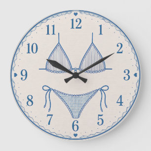 Blue Bikini Line Art Beach Fashion Large Clock
