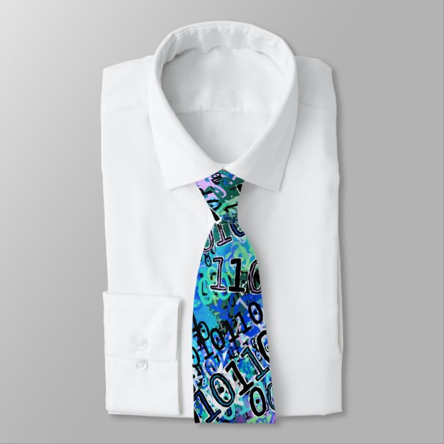 Blue Binary Code Nerdy Neck Tie (Tied)