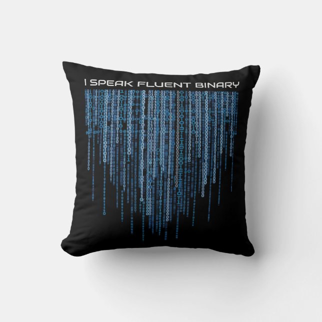 Blue Binary Code Throw Pillow (Front)