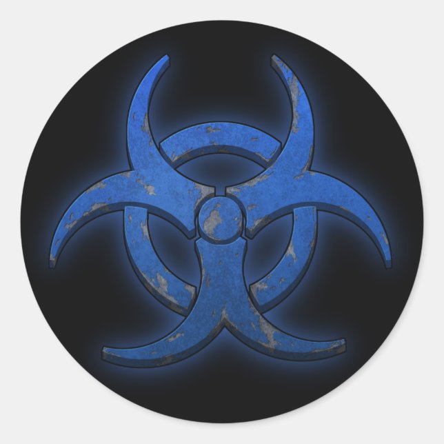 Blue Biohazard Classic Round Sticker (Front)