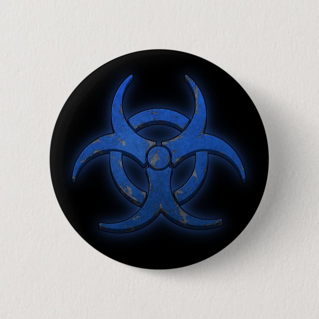 Blue Biohazard Pinback Button (Front)