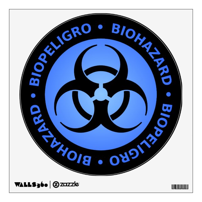 Blue Biohazard Warning Sign Wall Decal (Front)